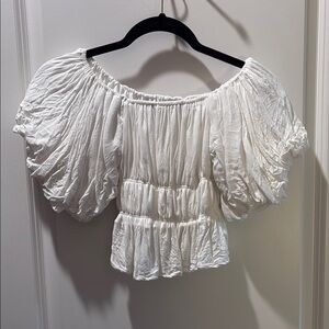 White Smocked Ruffled Crop Blouse